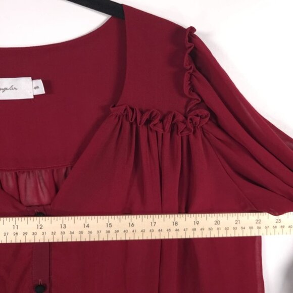 Misa Los Angeles Sheer Chiffon Wine Top V neck Pleated Ruffle Size MEDIUM - Picture 7 of 11